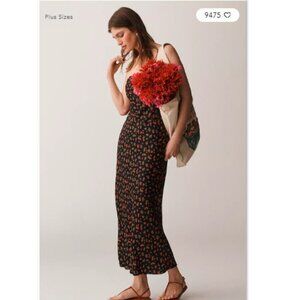 Anthropologie Black Maxi Dress with Red Floral Print